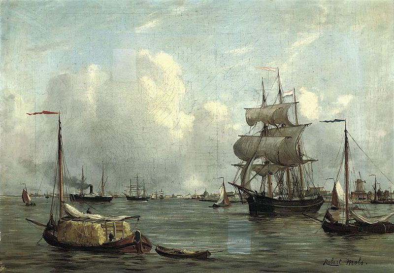 Bustling activity in a Dutch harbour